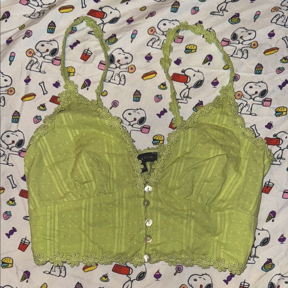Kendall and Kylie Lime Green Floral Lace Camisole